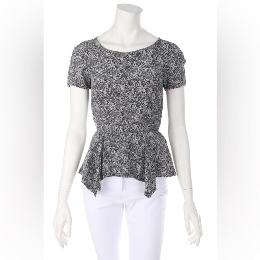 The kooples 100 silk blouse black and white peplum dark academia pin up work m